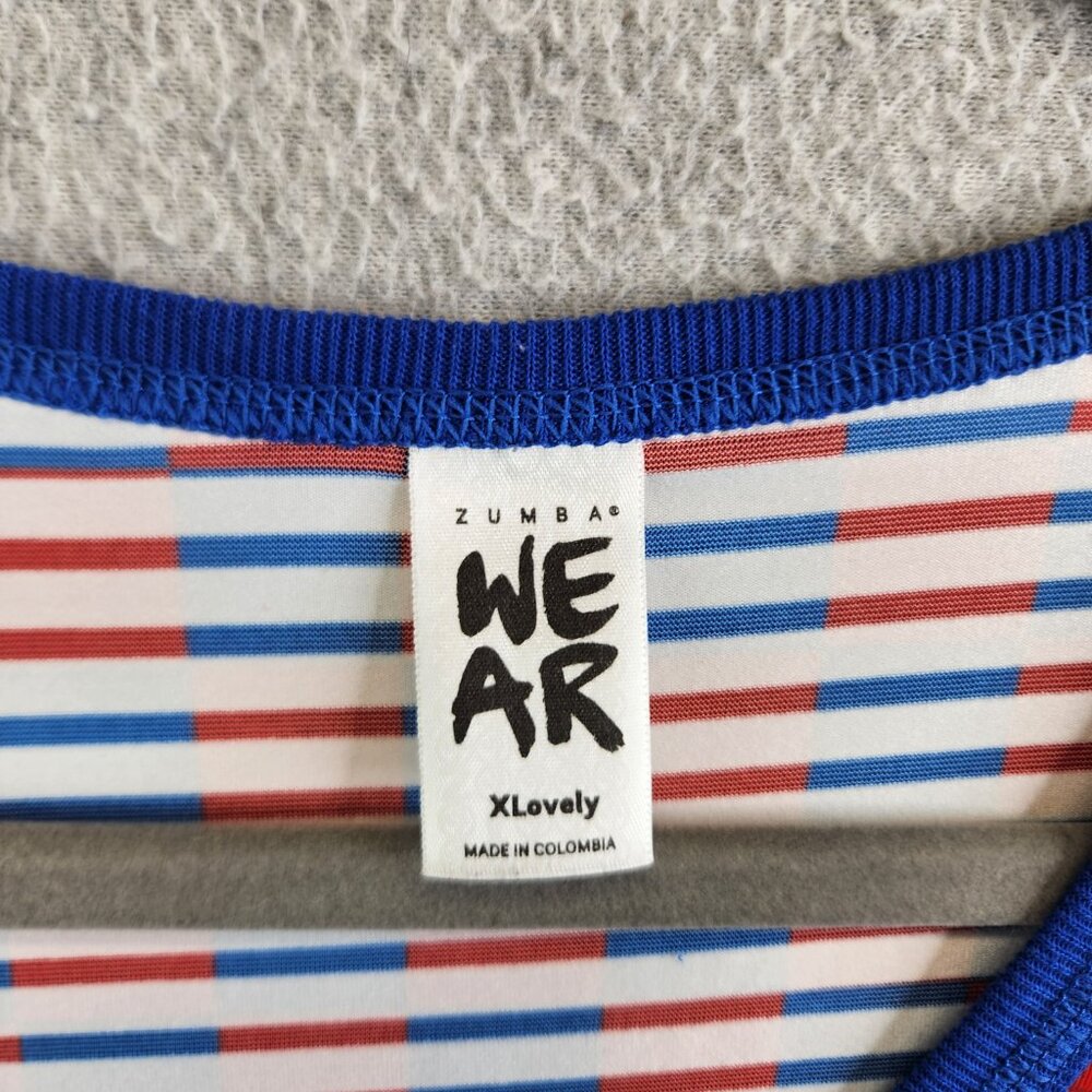 Zumba Top Womens XL Blue Red Jersey Tank Dance League Fitness Aerobics American - Picture 5 of 9